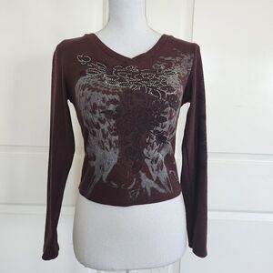 Brown Long Sleeve Top with Silver/glitter Accents